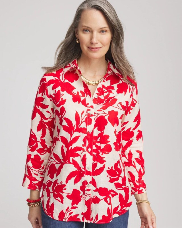 No Iron Floral Linen Shirt